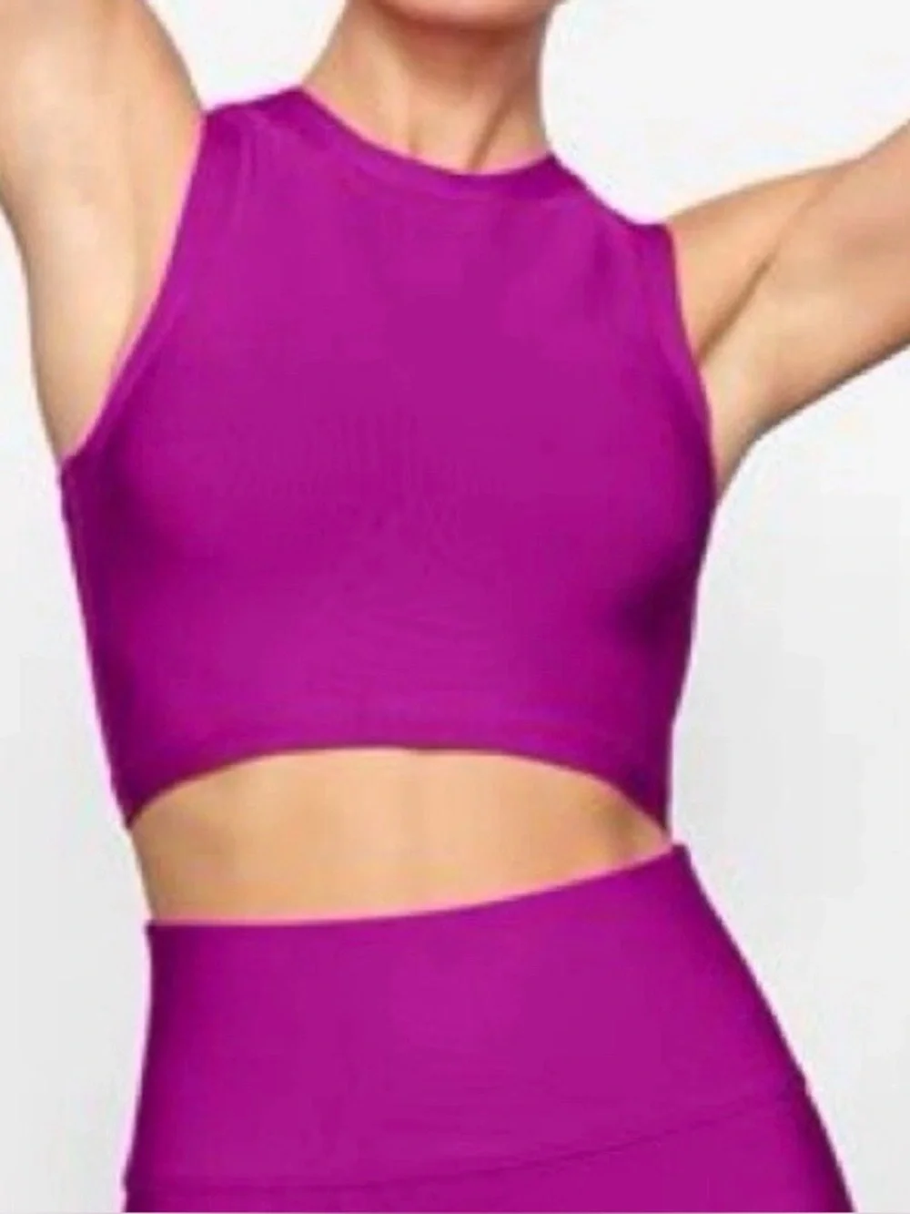 Skims NWT Knit Swim High Neck Top Lollipop Magenta Crop Size 3X